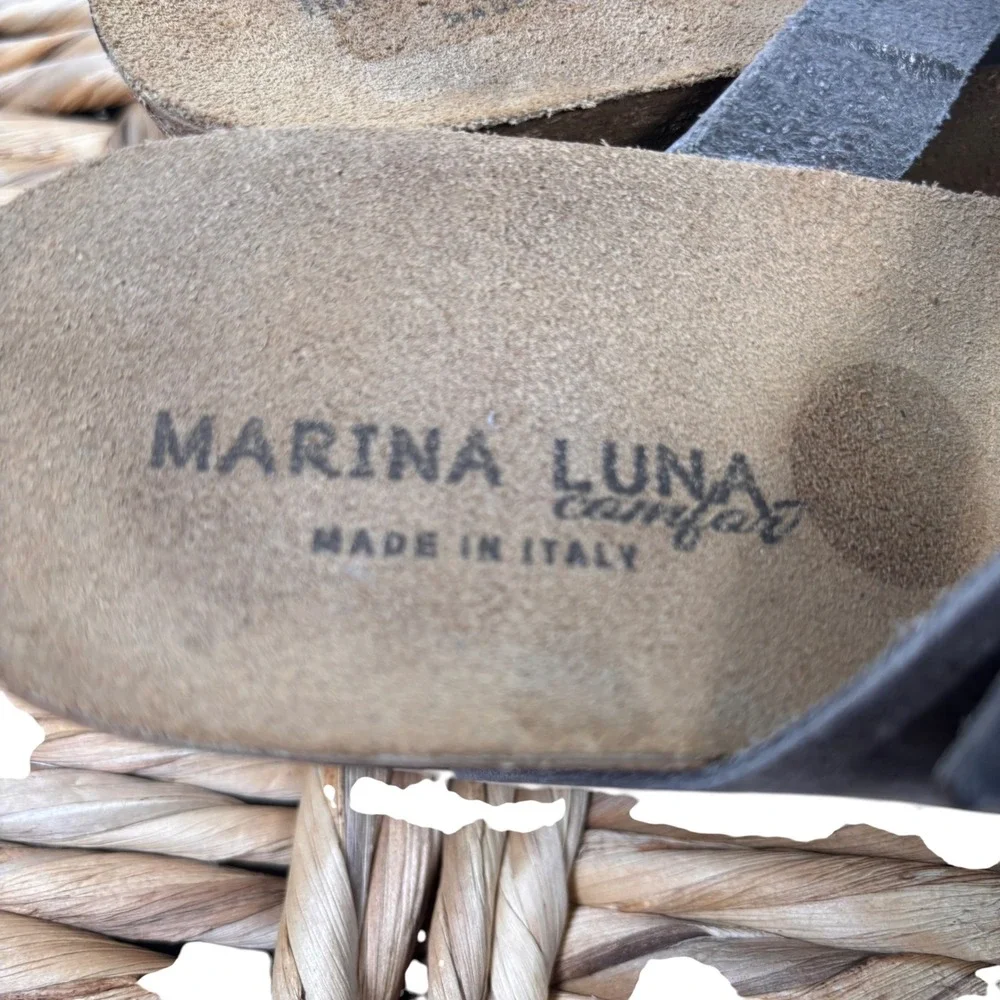 Marina Luna Comfort Grey Leather Strappy Wedge Sandal  Sz 38 7.5-8 Made in Italy